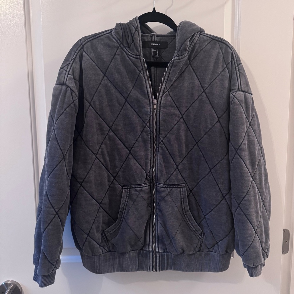 Forever 21 Quilted Mineral Wash Full Zip Hoodie Jacket - Picture 4 of 8